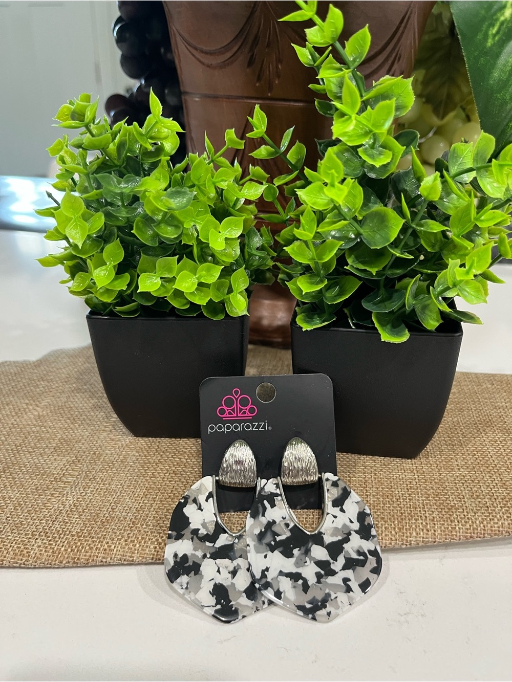paparazzi Black and White Marble Drop Hair Clips
